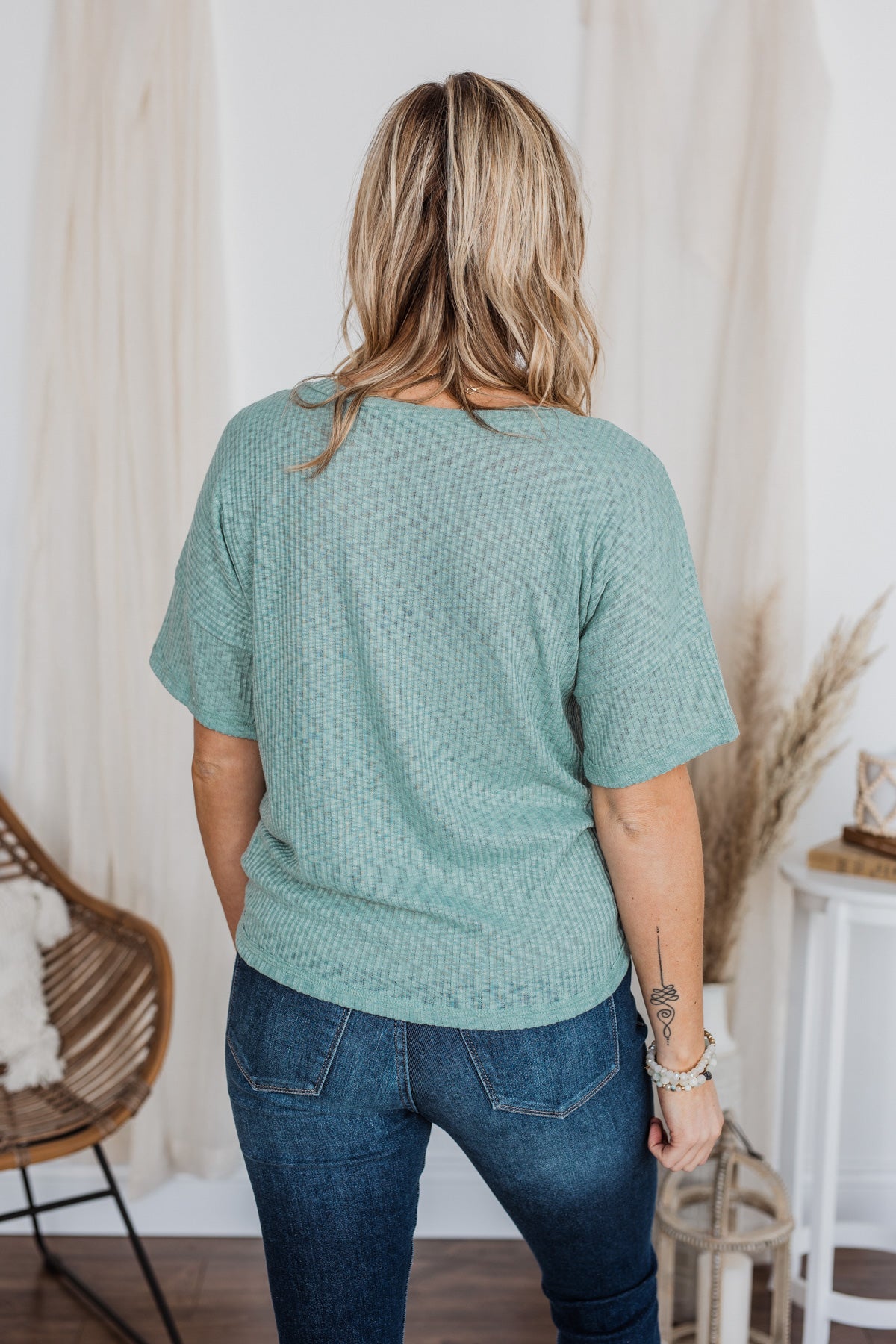 Fleeting Moments Short Sleeve Knit Top- Teal