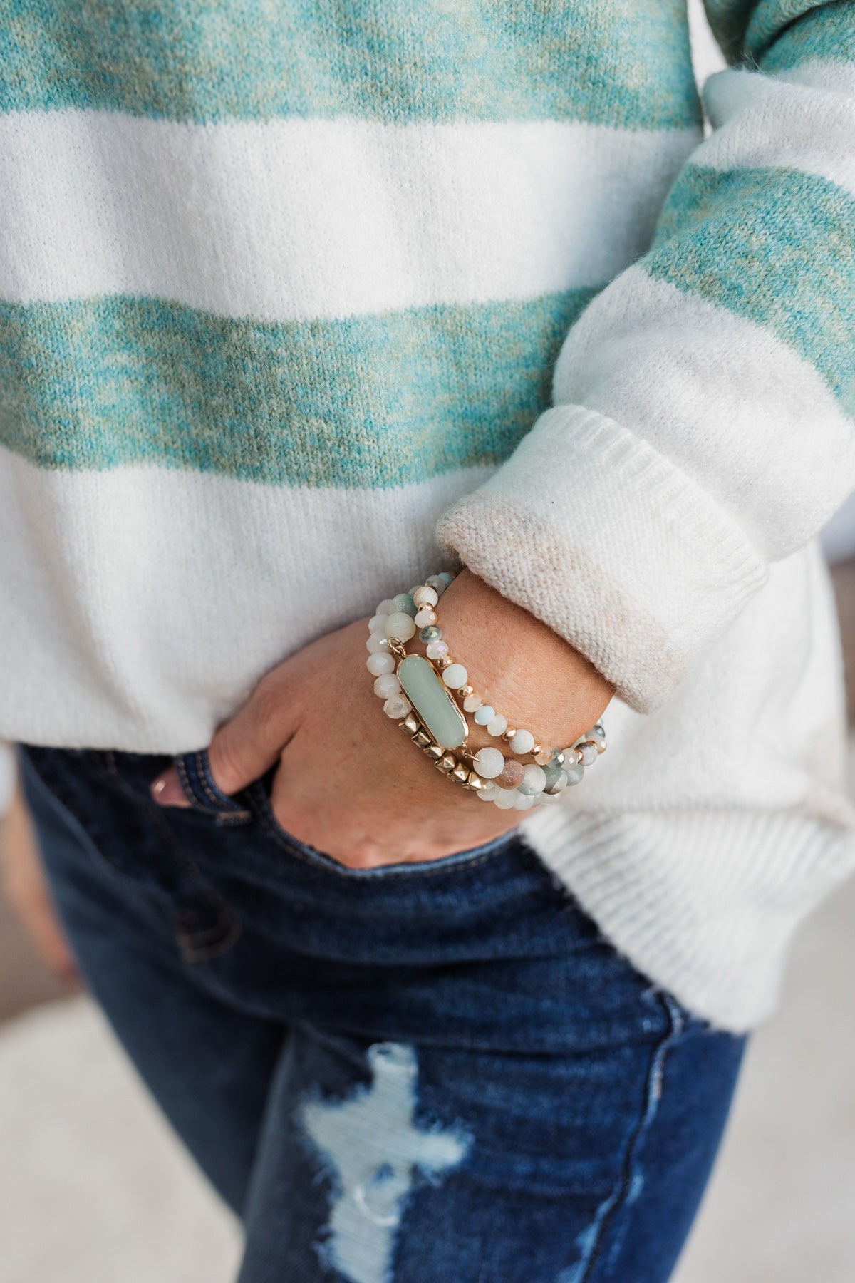 Sparks Of Joy Stackable Beaded Bracelet Set- Teal
