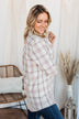 Tell Me Anything Button Down Plaid Top- Mauve & Ivory