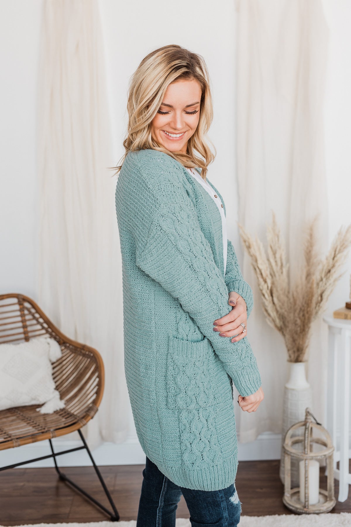 Feeling Chilly Knitted Cardigan- Dusty Teal