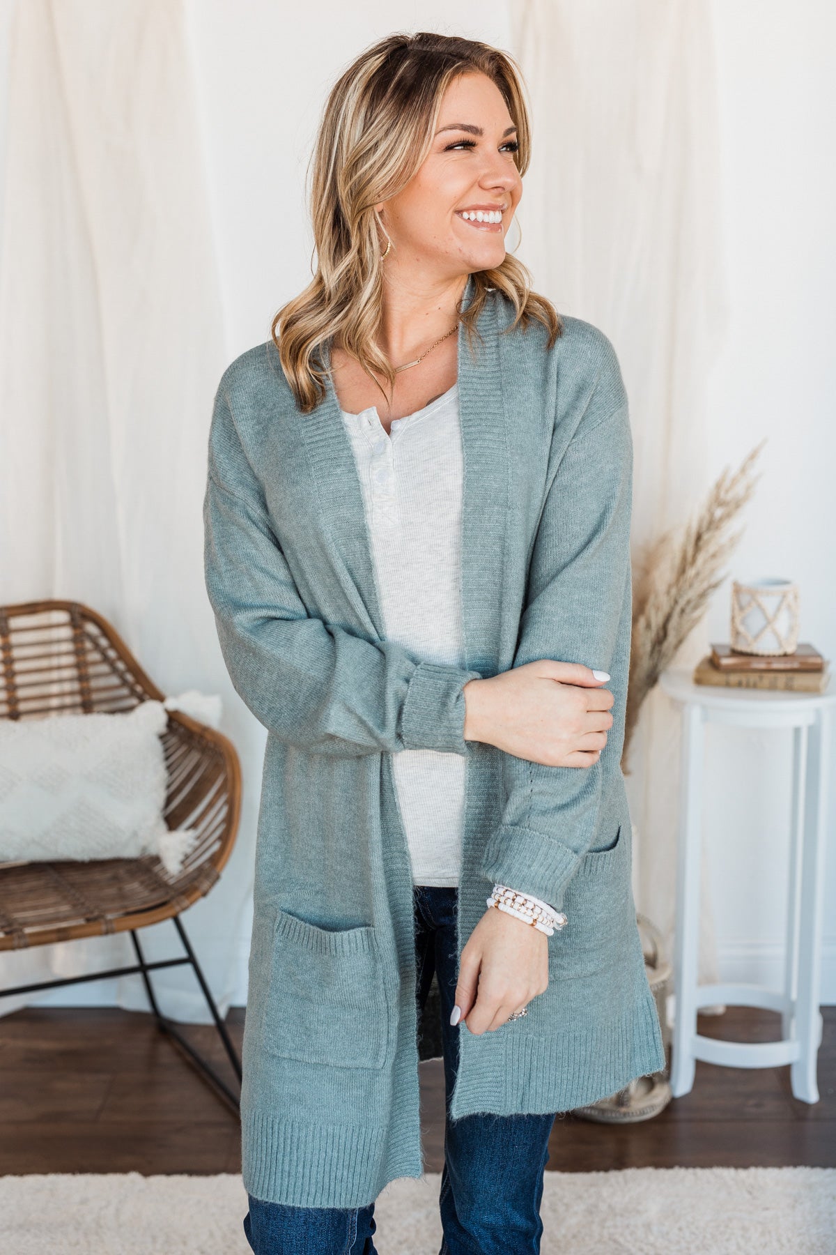 Talk Of The Town Long Knit Cardigan- Teal