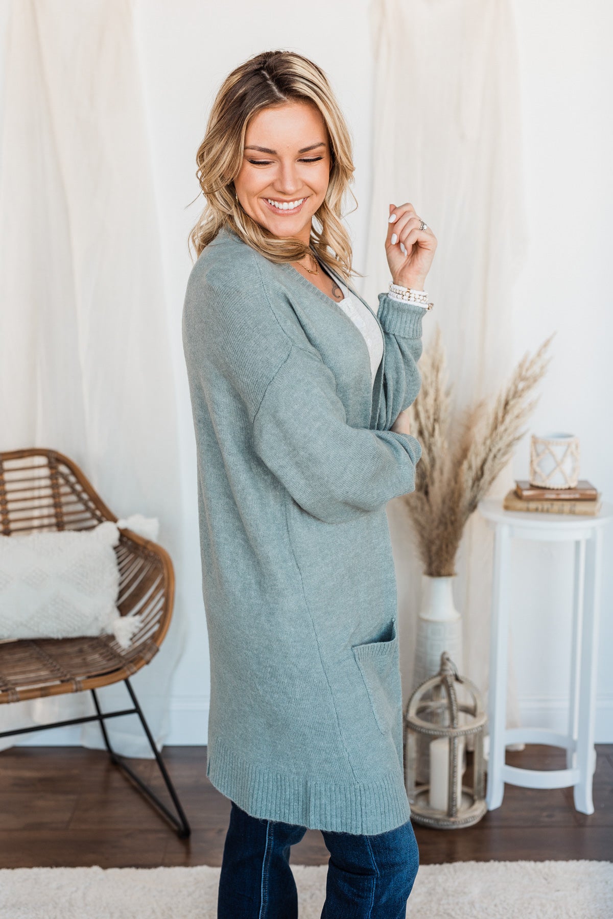 Talk Of The Town Long Knit Cardigan- Teal