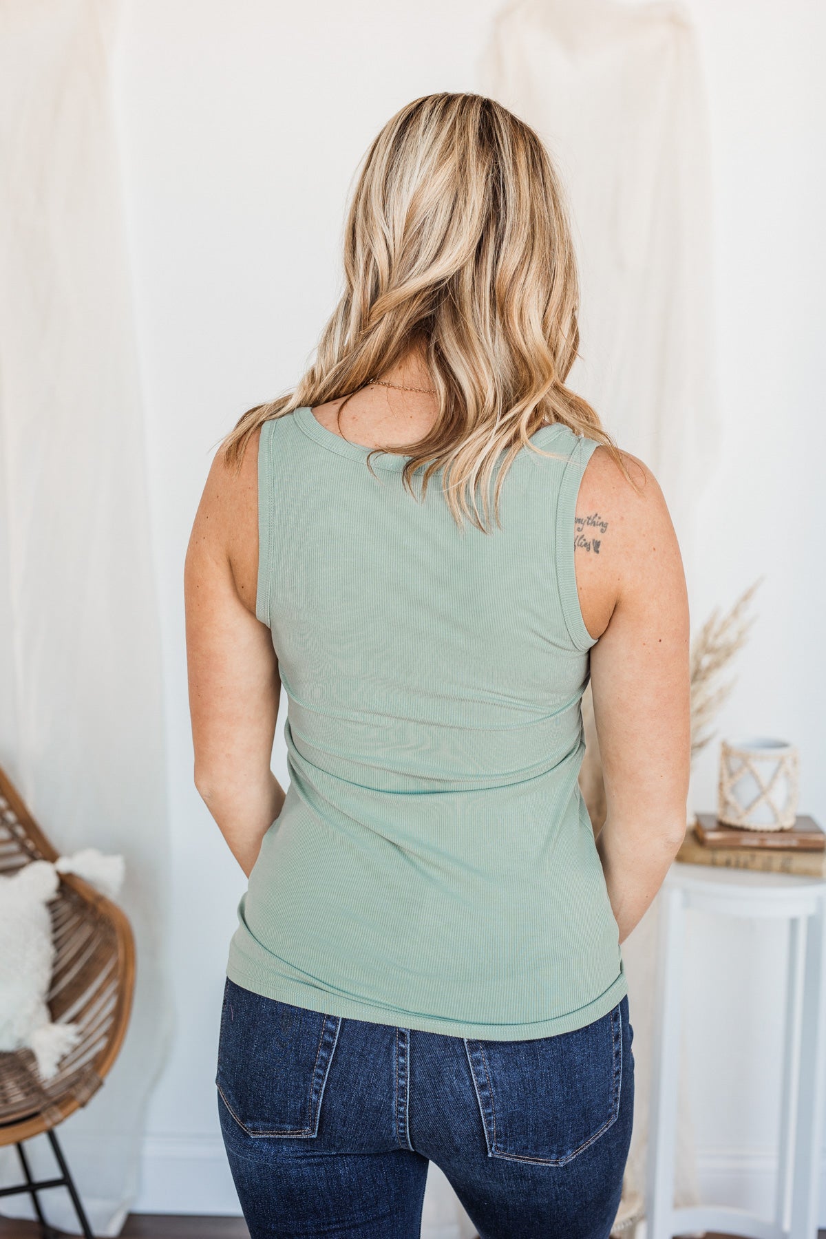 Uplifting Spirits Button Henley Tank Top- Sage