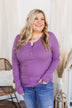 Rise To The Top Long Sleeve Henley Top- Purple