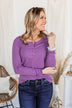 Rise To The Top Long Sleeve Henley Top- Purple