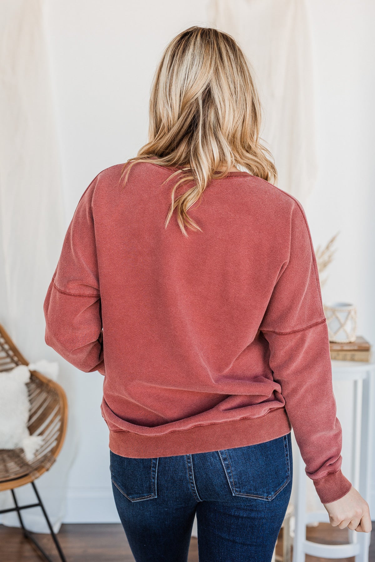 Pulse Basics Notice Me Crew Neck Pullover- Brick