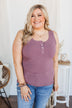 Uplifting Spirits Button Henley Tank Top- Grape