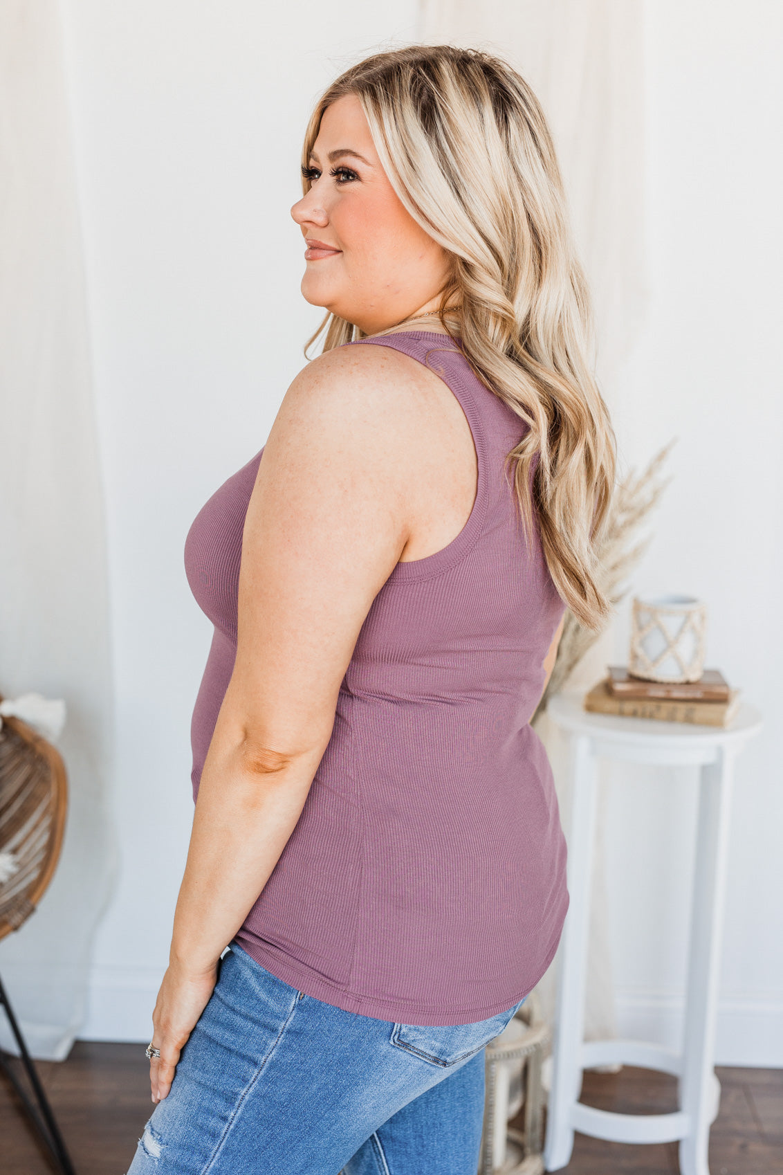 Uplifting Spirits Button Henley Tank Top- Grape