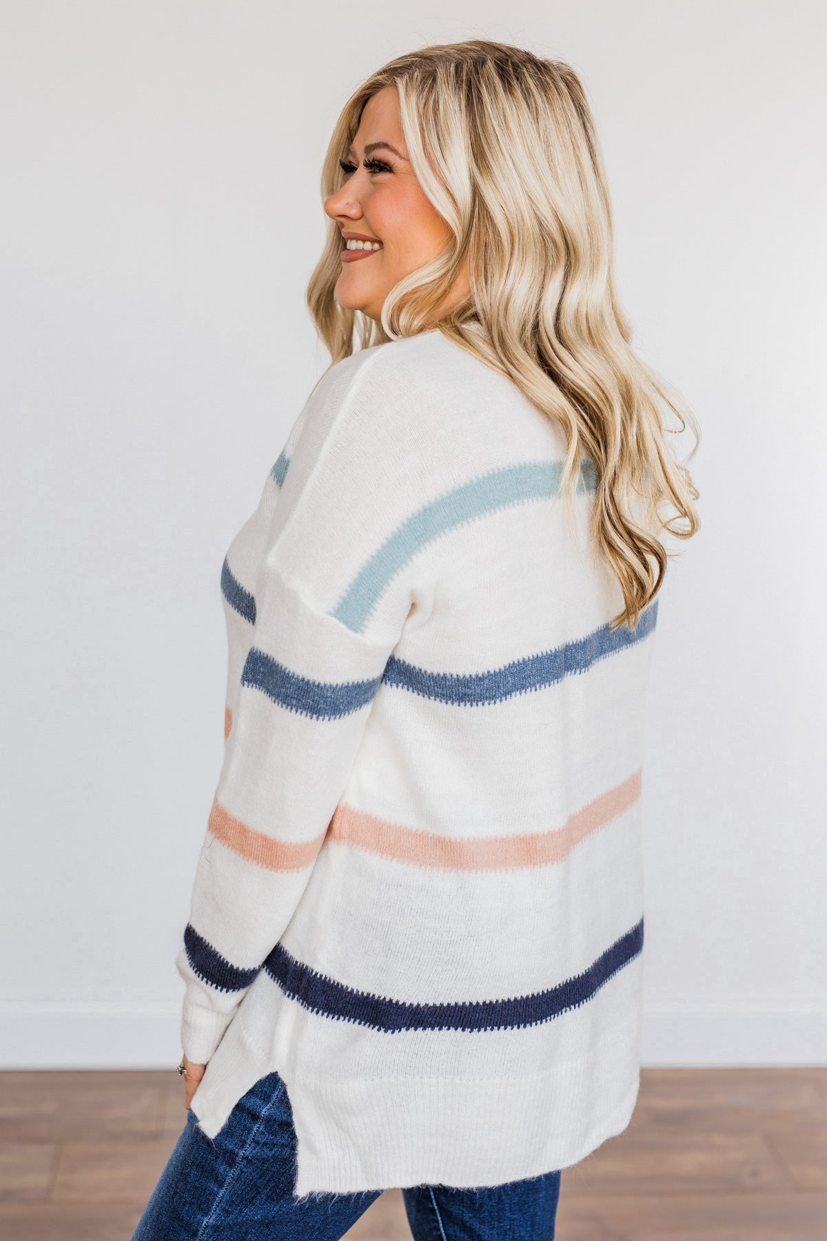 Pushing The Limits Striped Knit Sweater- Ivory & Blue