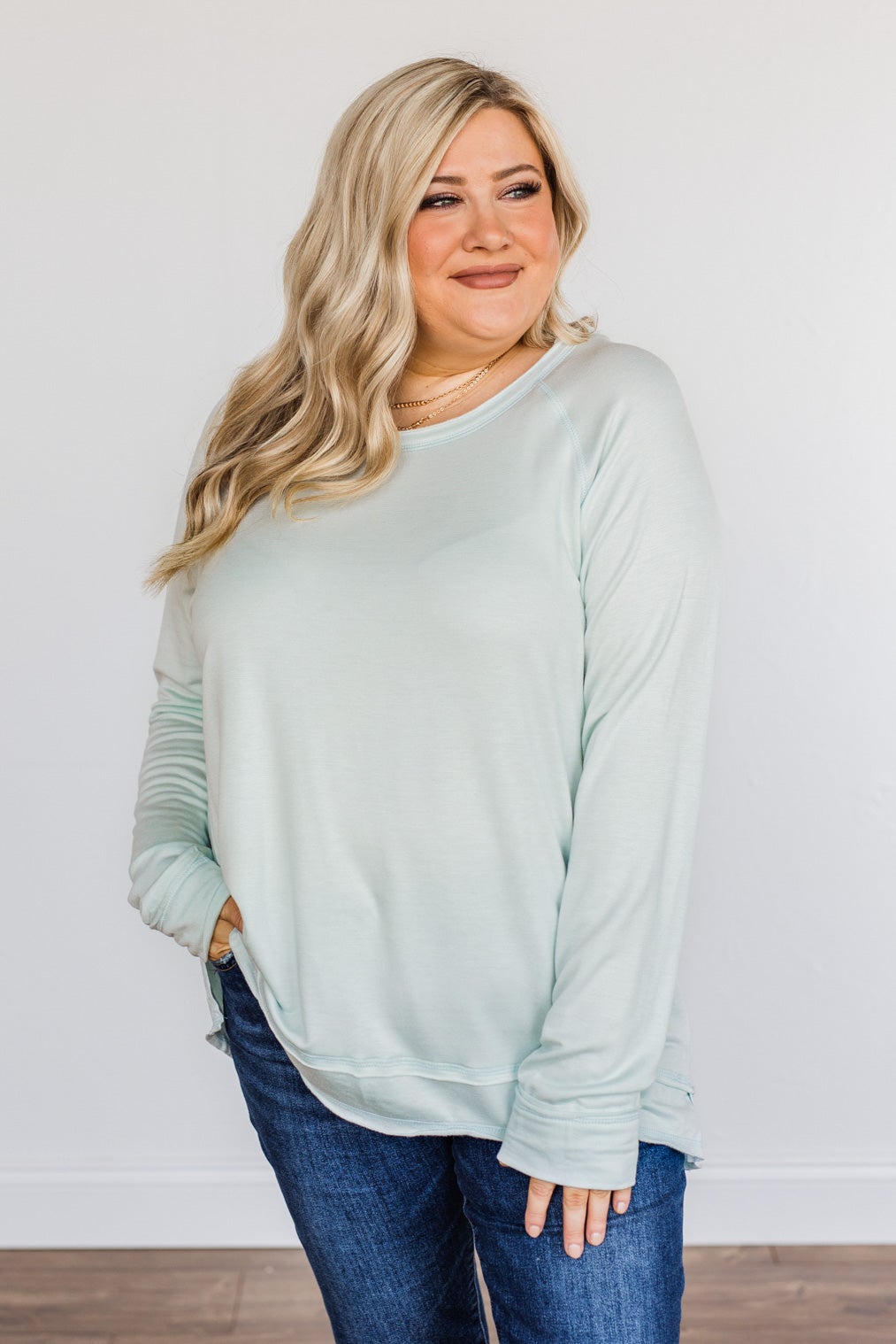 Wake Up The Day Long Sleeve Top- Light Mint