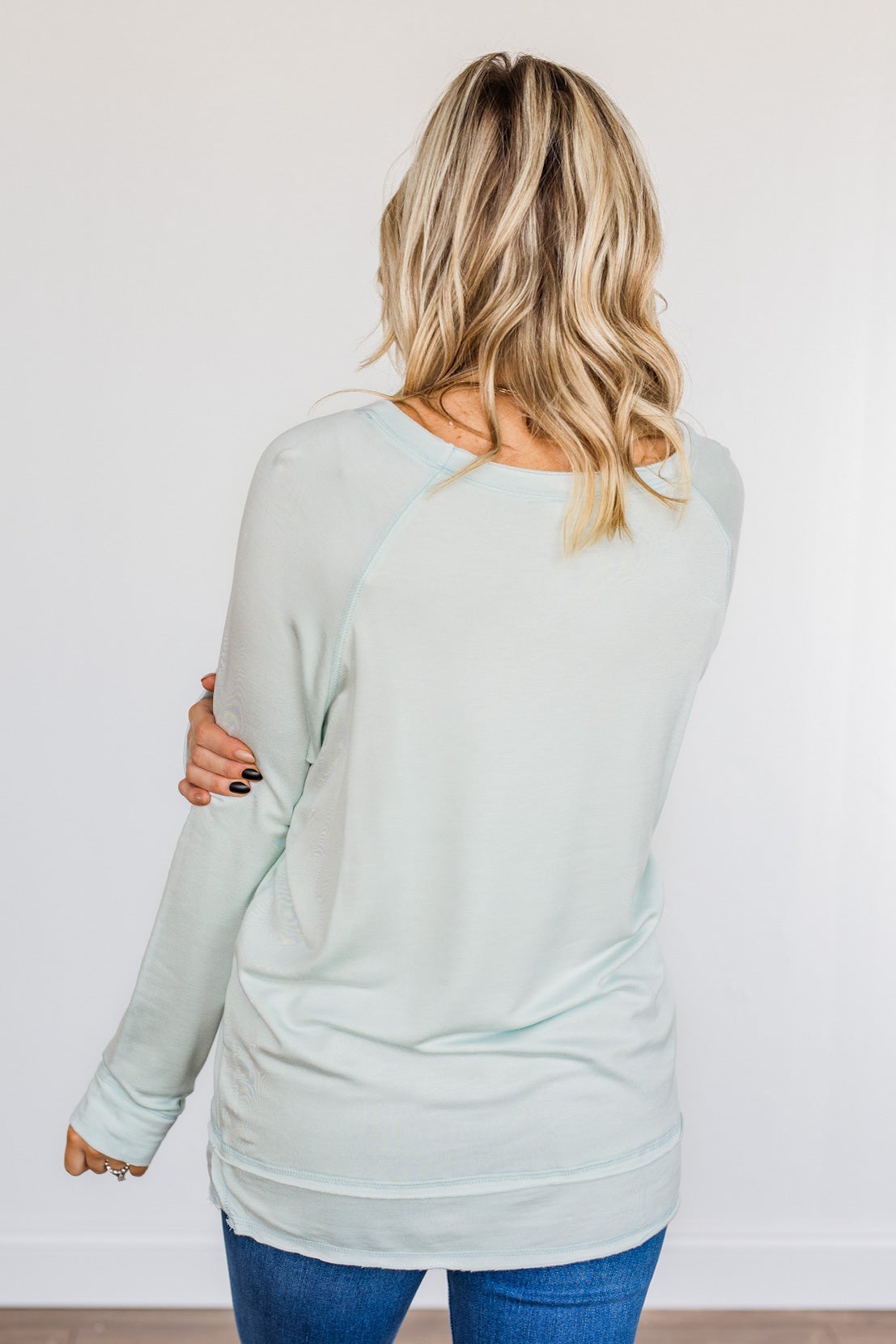 Wake Up The Day Long Sleeve Top- Light Mint