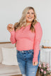 Rise To The Top Long Sleeve Henley Top- Bubblegum Pink