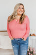 Rise To The Top Long Sleeve Henley Top- Bubblegum Pink