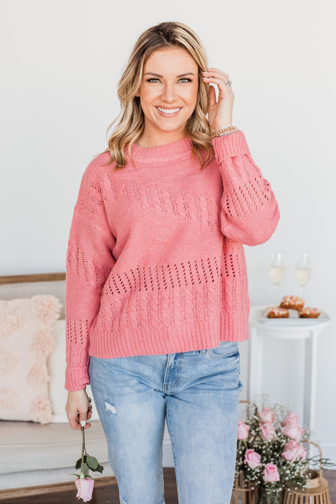 Kiss Me More Knit Sweater- Pink