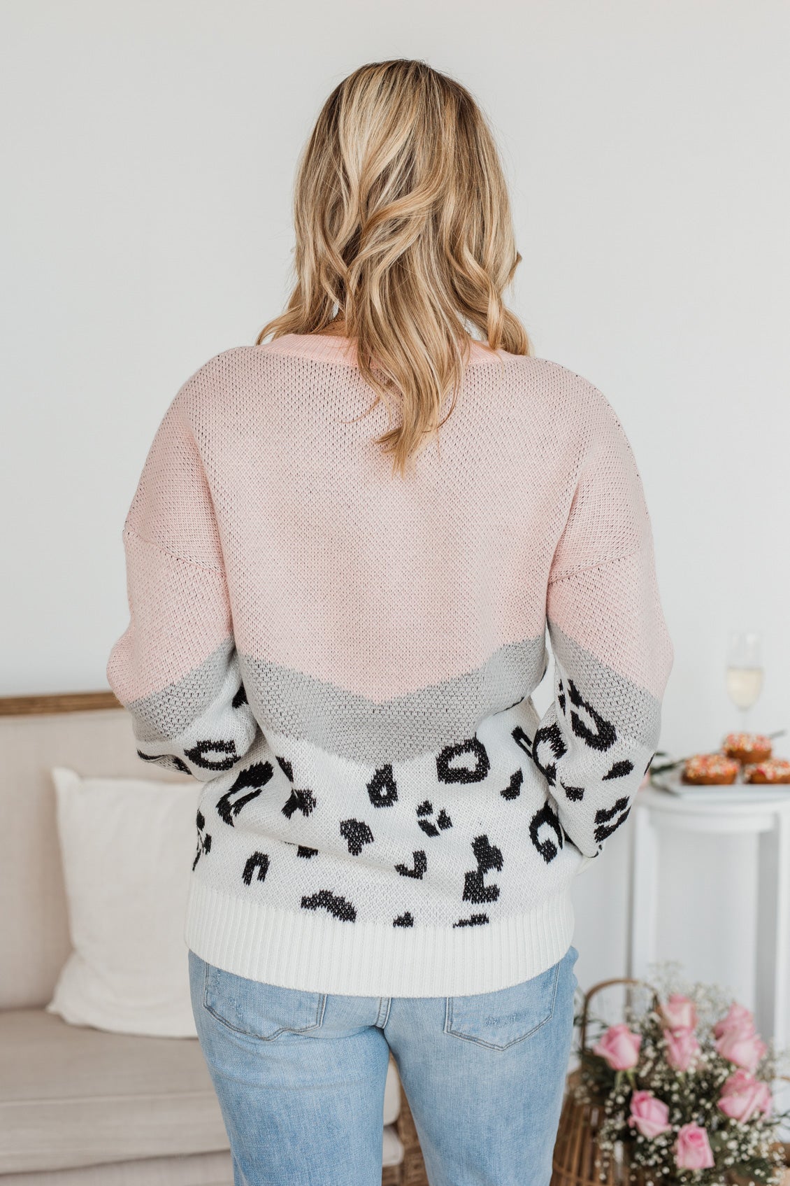 Makes My Heart Melt Color Block Sweater- Blush, Grey, & Ivory