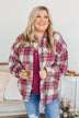 My Hearts Racing Flannel Top- Magenta & Taupe