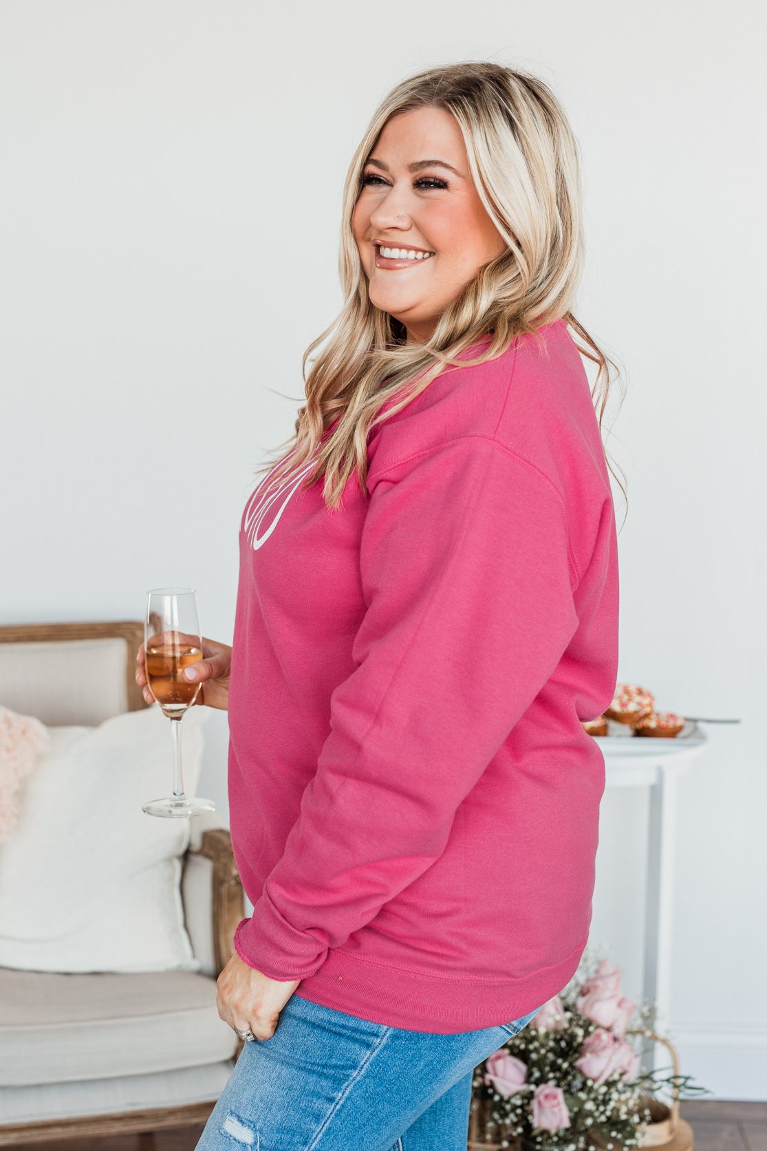Hugs & Kisses "XOXO" Graphic Pullover- Hot Pink