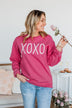 Hugs & Kisses "XOXO" Graphic Pullover- Hot Pink