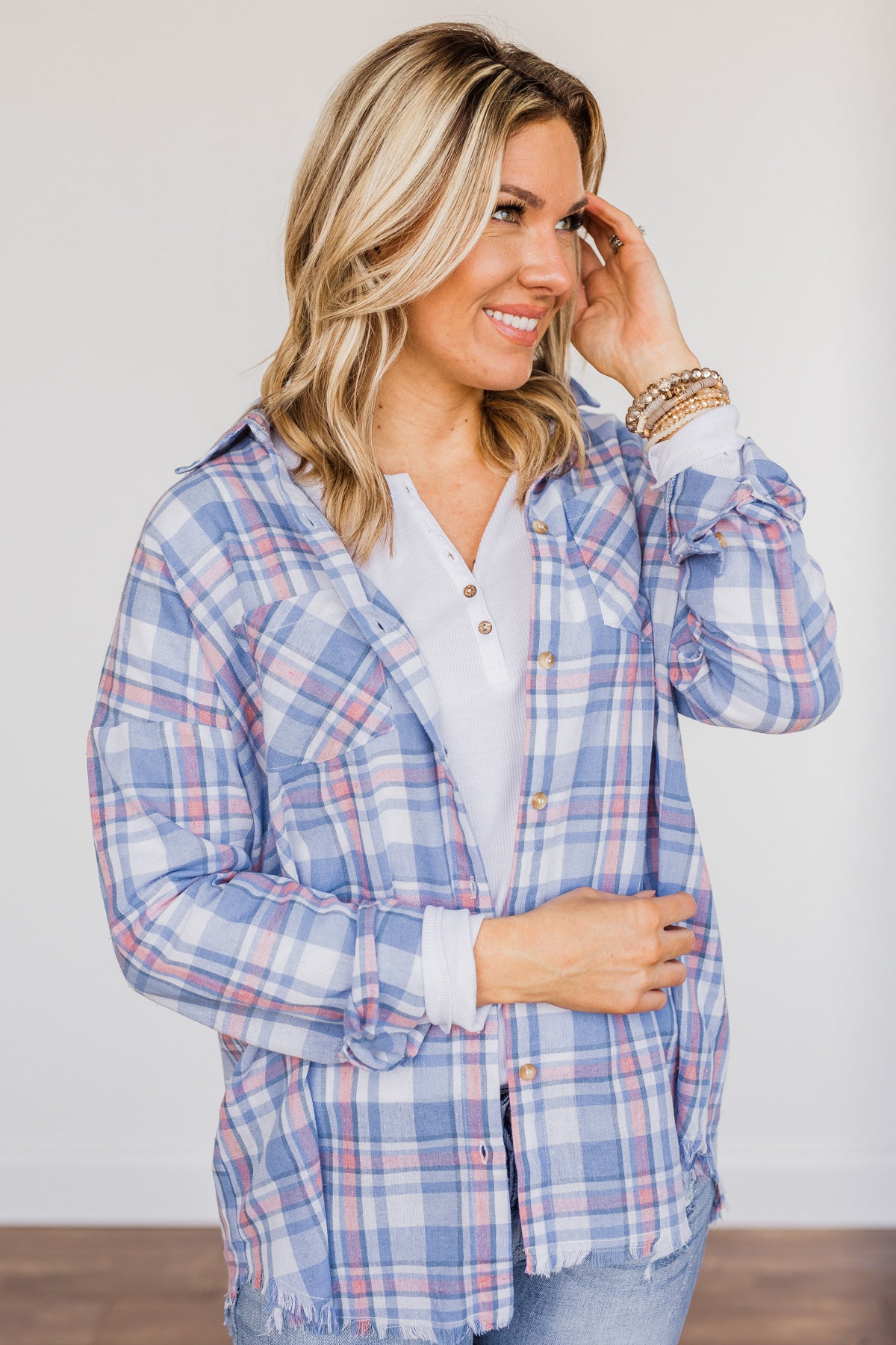 Only Thing I Dream Of Plaid Top- Blue