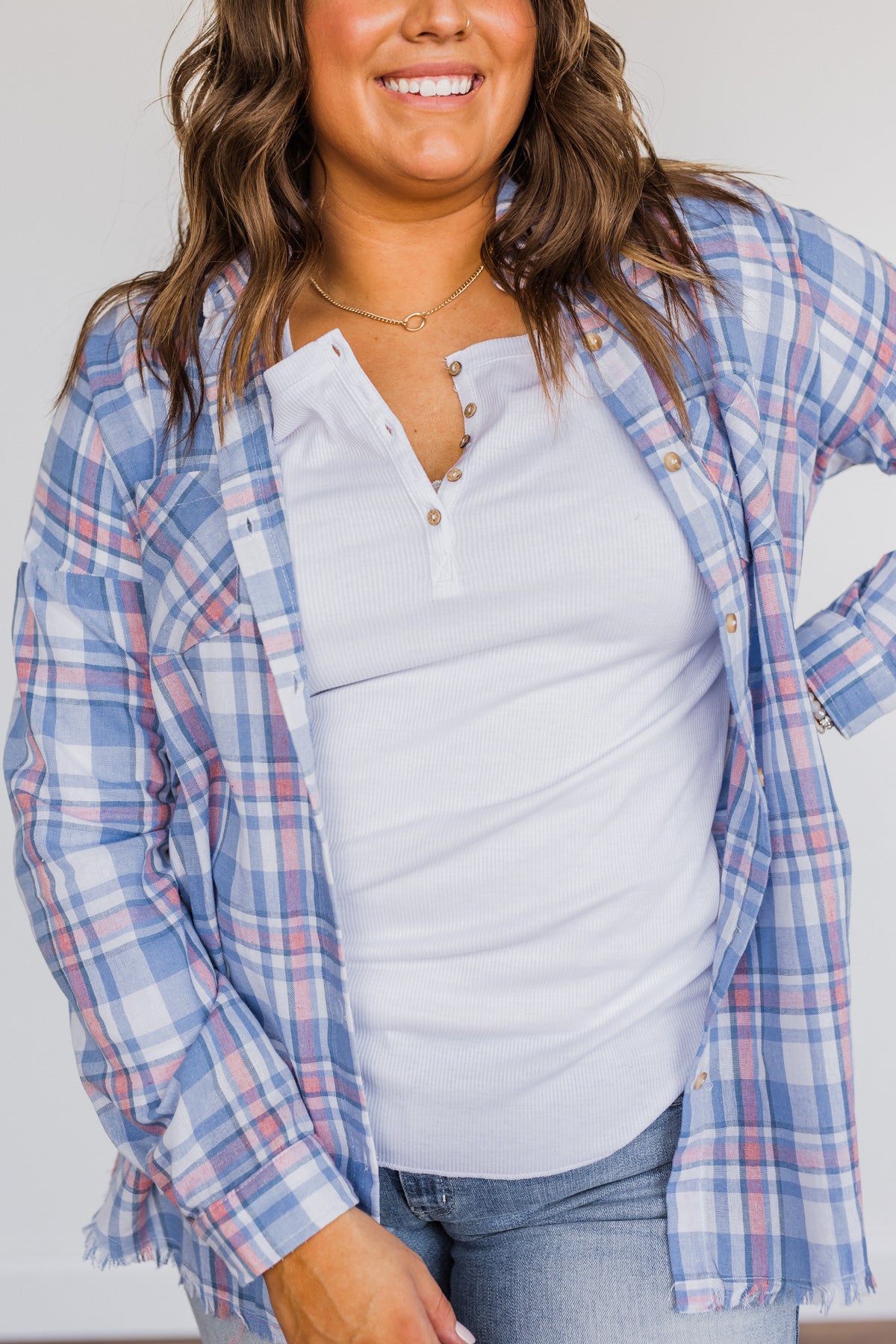 Only Thing I Dream Of Plaid Top- Blue