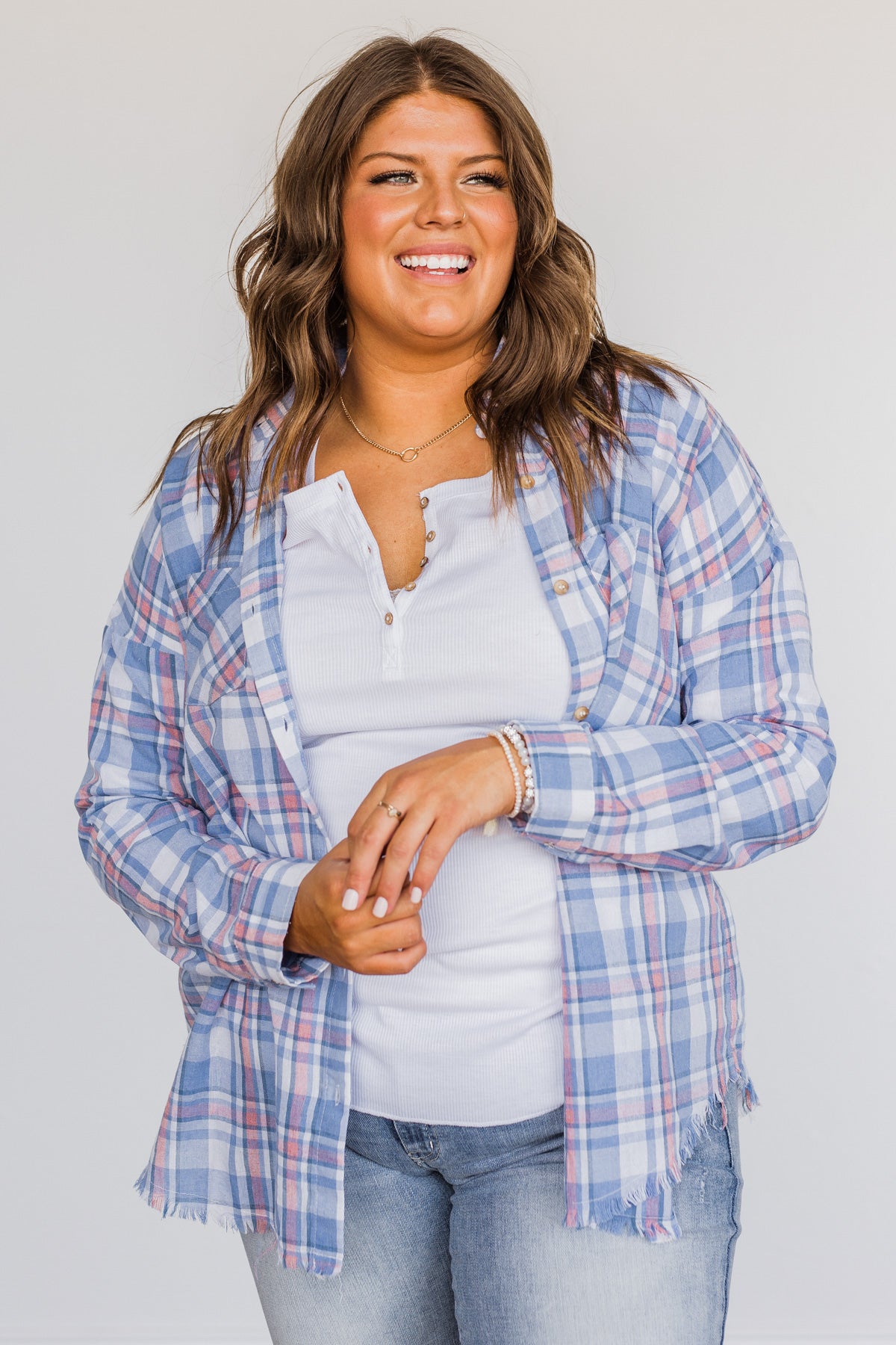 Only Thing I Dream Of Plaid Top- Blue
