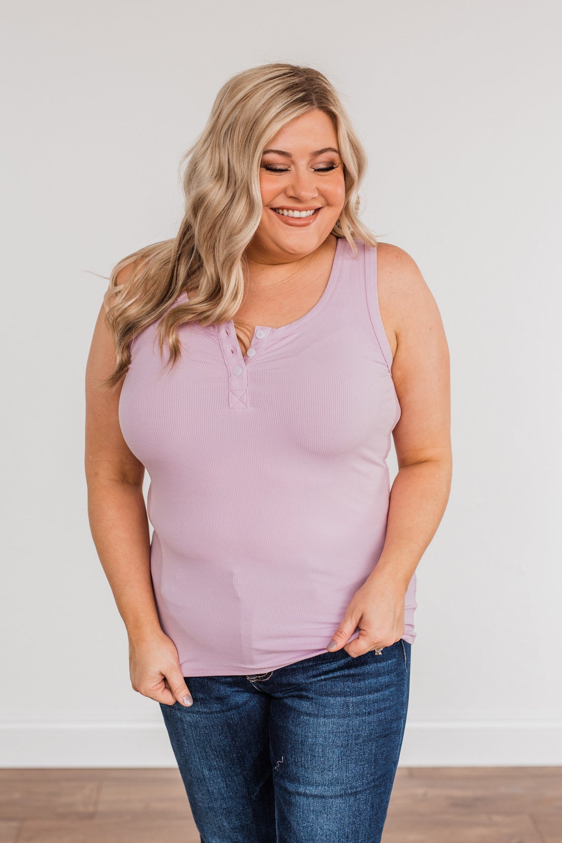 Uplifting Spirits Button Henley Tank Top- Lilac