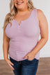 Uplifting Spirits Button Henley Tank Top- Lilac