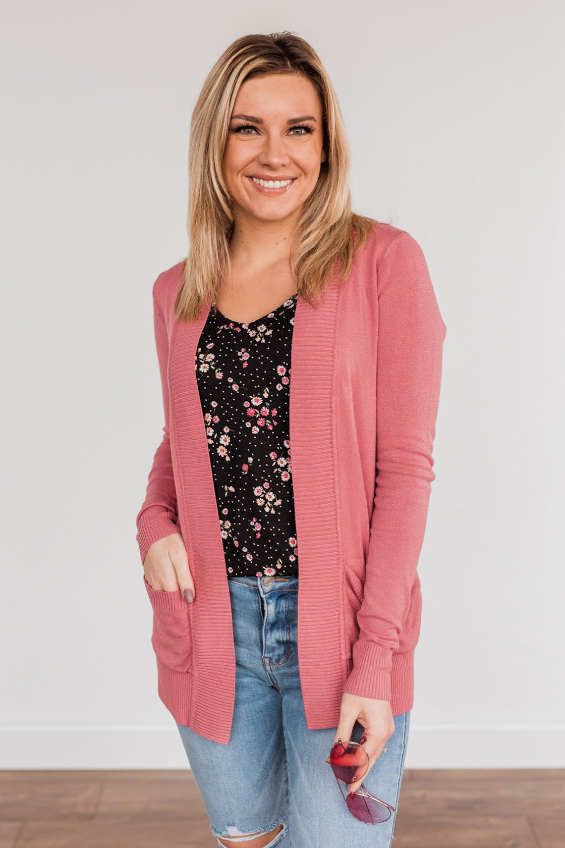 Dusty rose cardigan best sale sweater