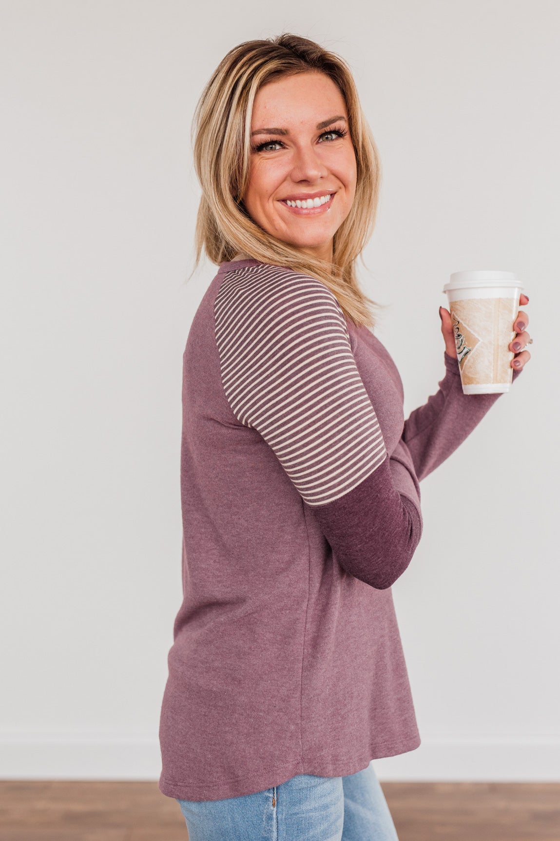 Compliment Me Striped Color Block Top- Dark Lavender