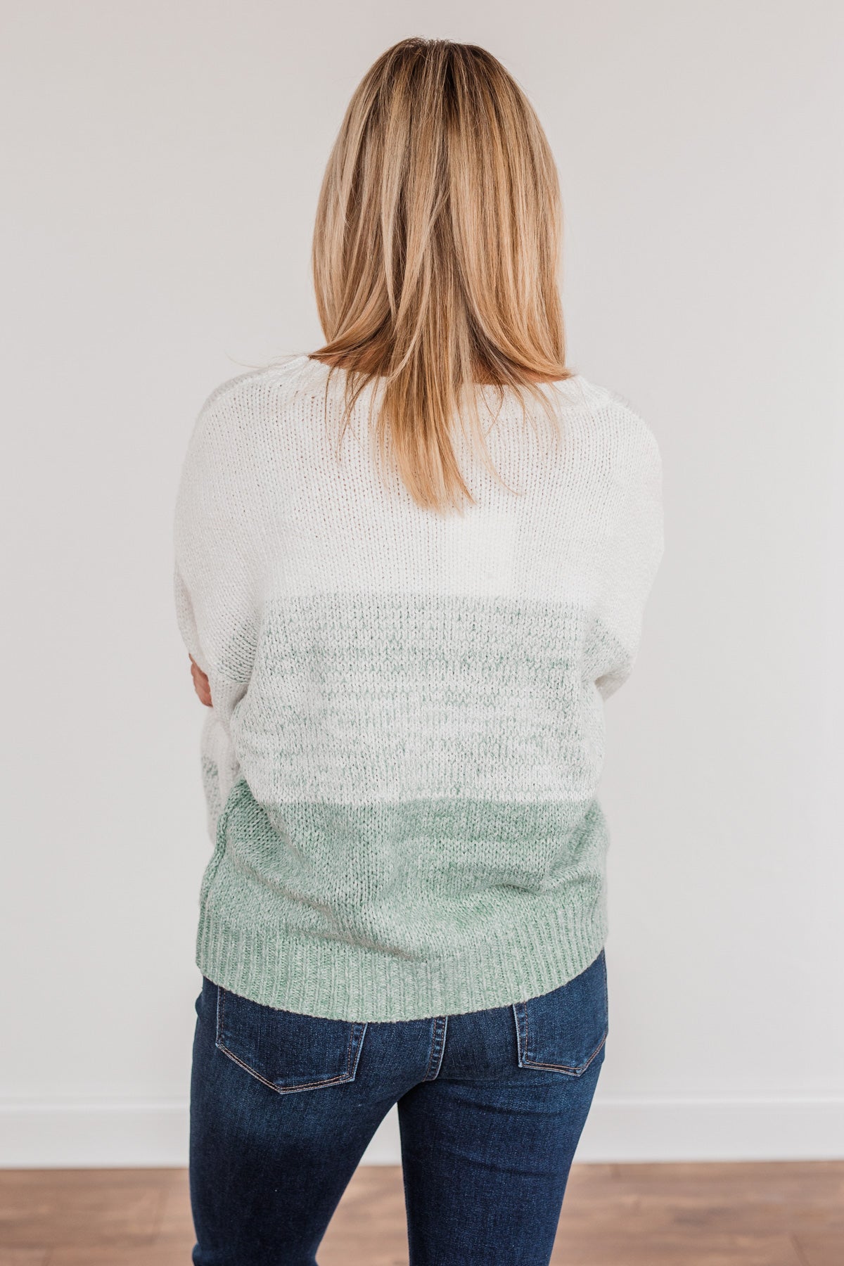 Warm Hugs Knit Color Block Sweater- Light Sage