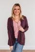 Home Is Where The Heart Is Knit Cardigan- Dark Plum