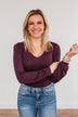Enchanting Looks Long Sleeve Bodysuit- Dark Plum