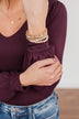 Enchanting Looks Long Sleeve Bodysuit- Dark Plum