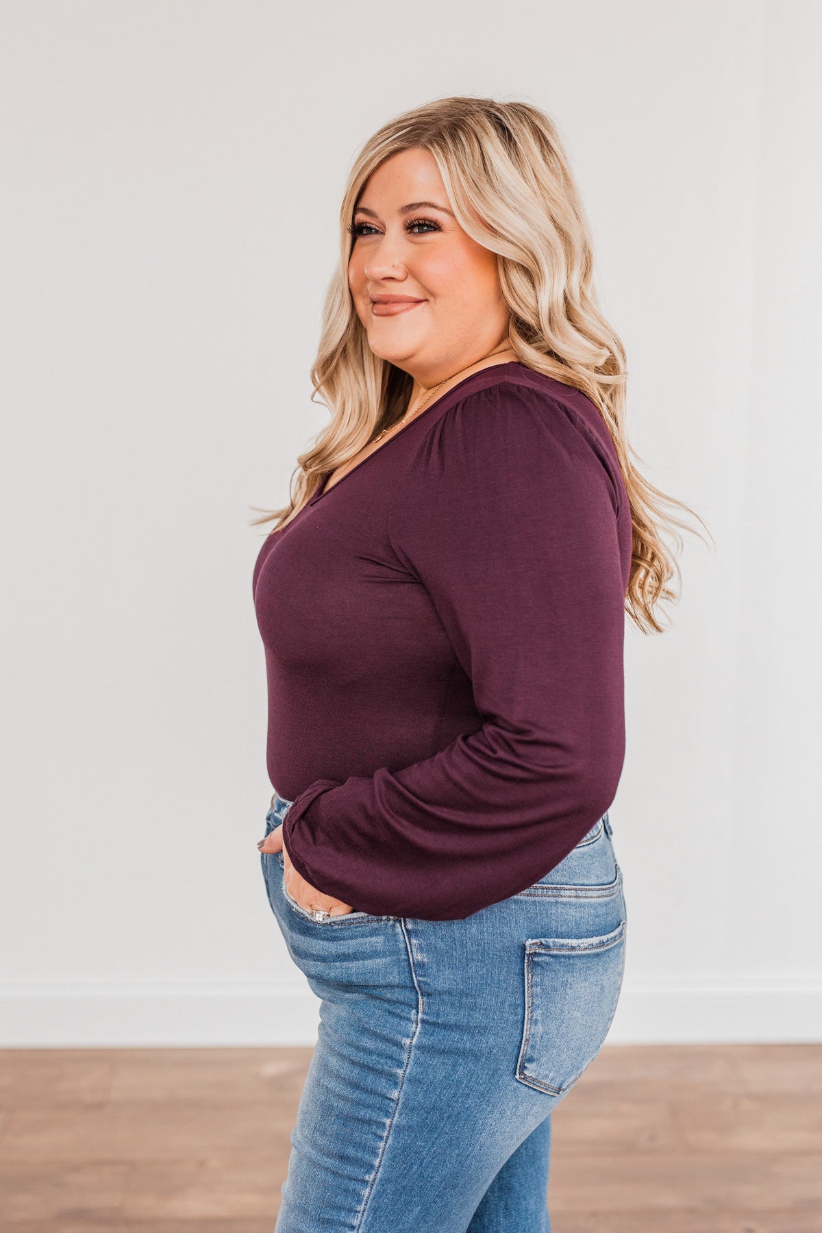 Enchanting Looks Long Sleeve Bodysuit- Dark Plum