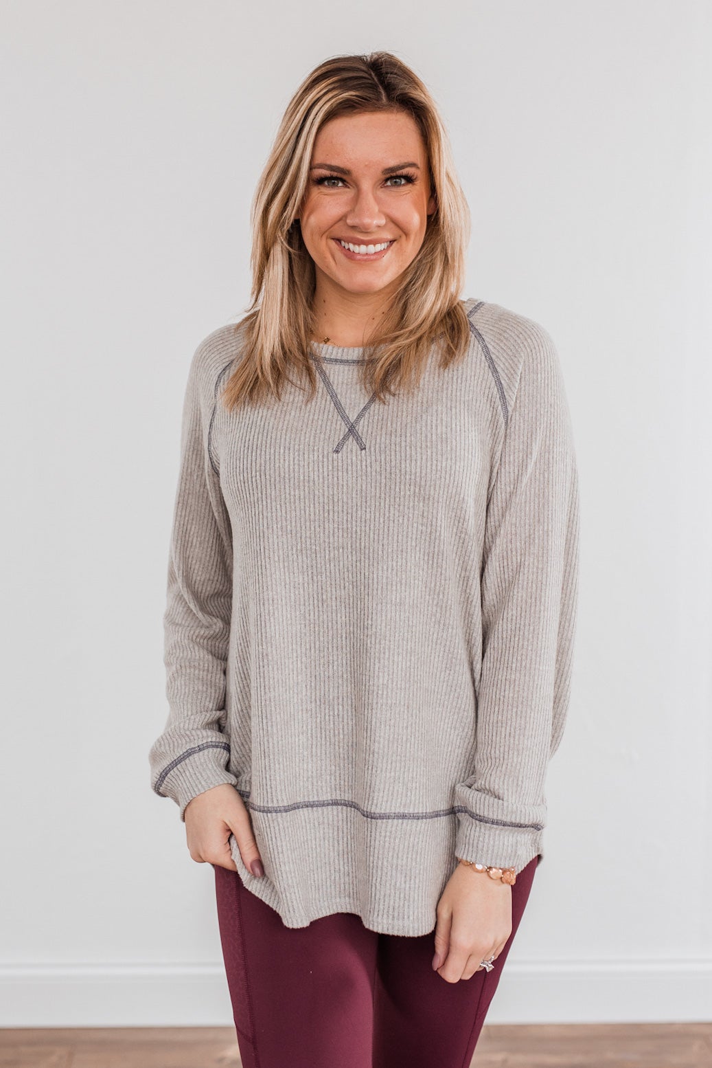 Life Is Calling Long Sleeve Top- Grey