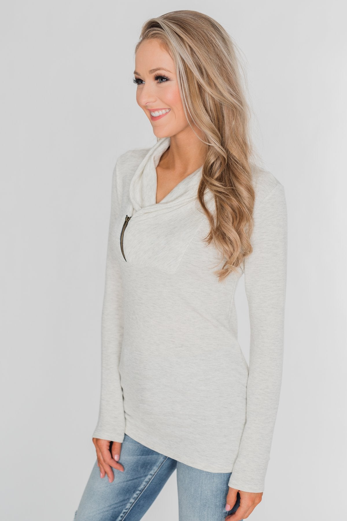 Give Me Time Zipper Pullover Top - Cream