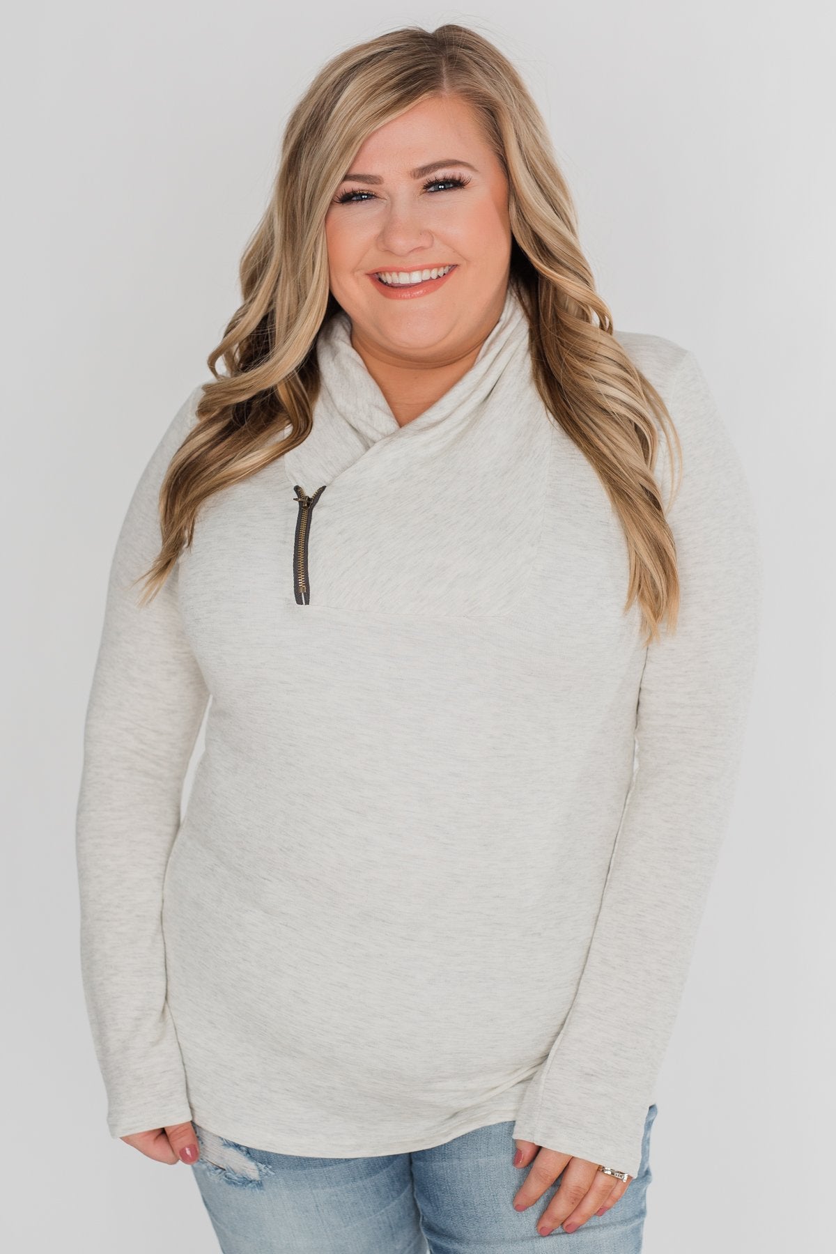 Give Me Time Zipper Pullover Top - Cream