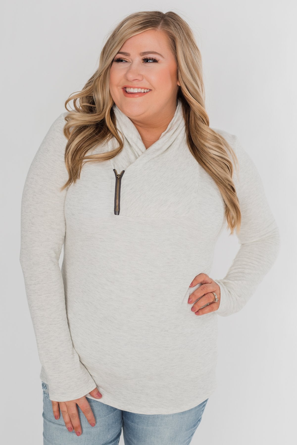 Give Me Time Zipper Pullover Top - Cream