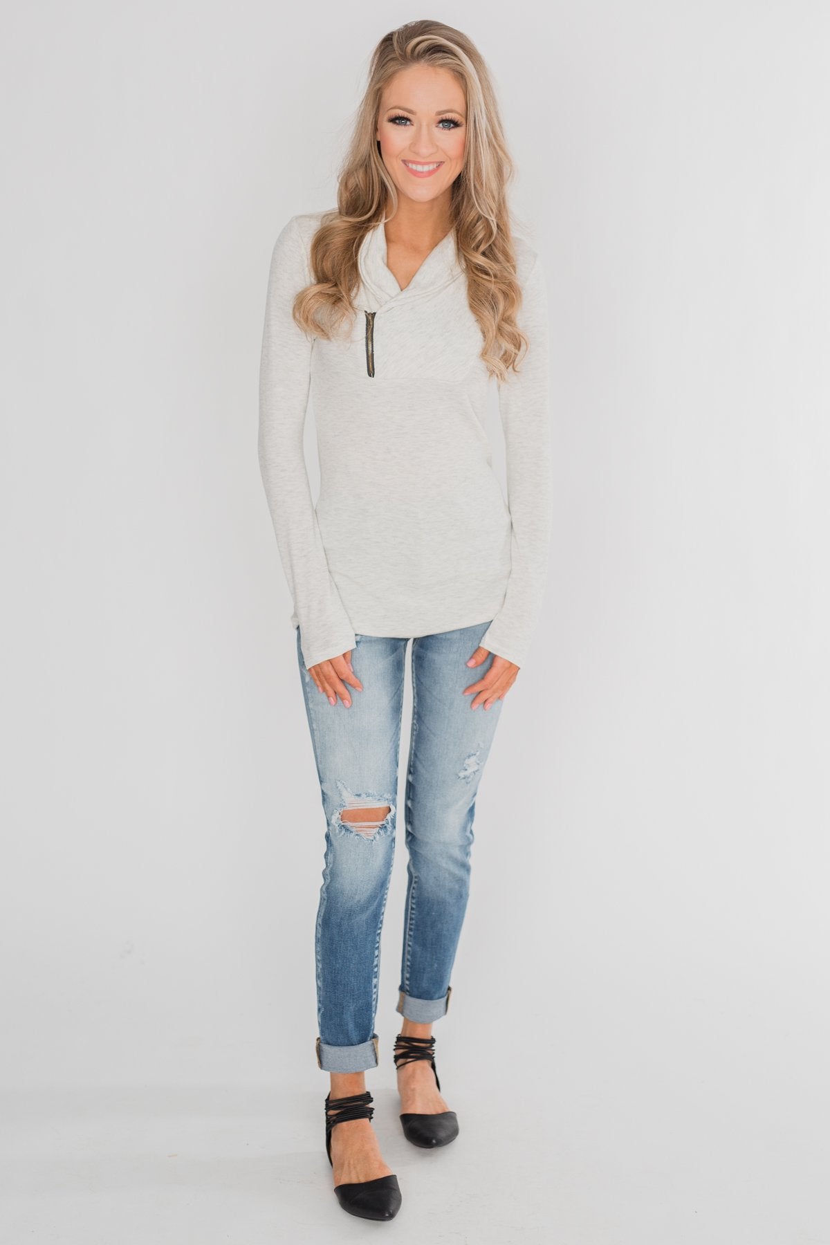 Give Me Time Zipper Pullover Top - Cream