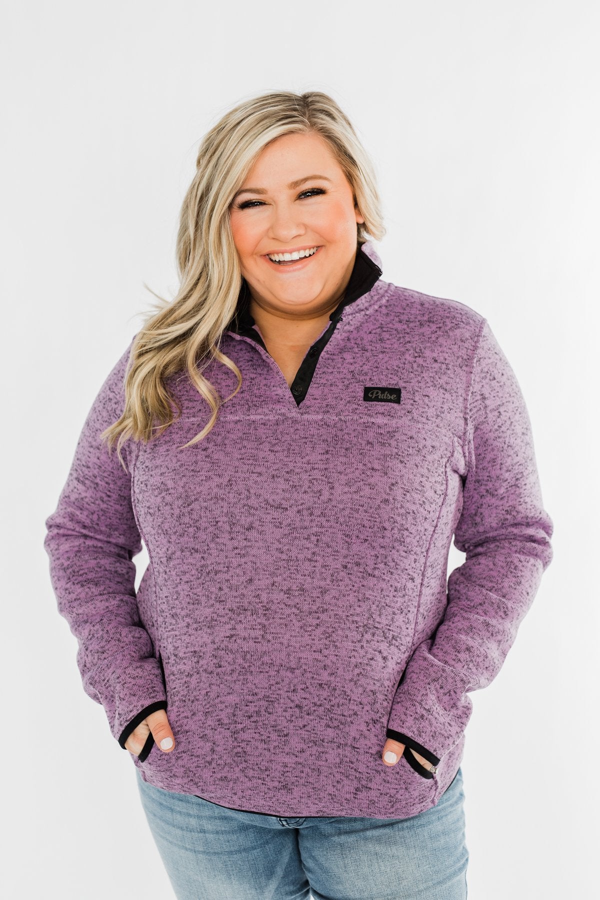 Pulse Exclusive Quarter Button Pullover- Heathered Purple
