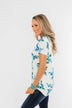 Floral Essence V-Neck Top- Ivory & Blue