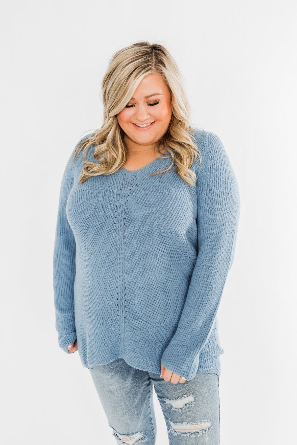 Remind Me Again Knit Sweater- Blue