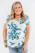 Floral Essence V-Neck Top- Ivory & Blue