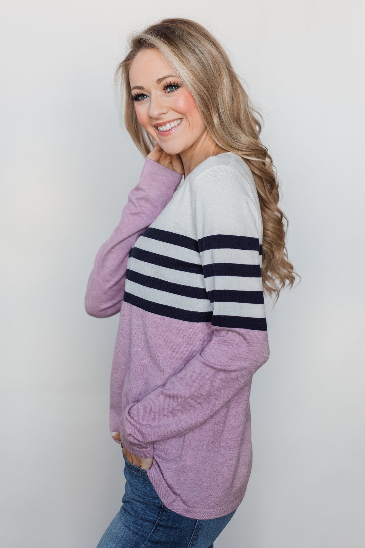 Fine by Me Striped Sweater - Lavender