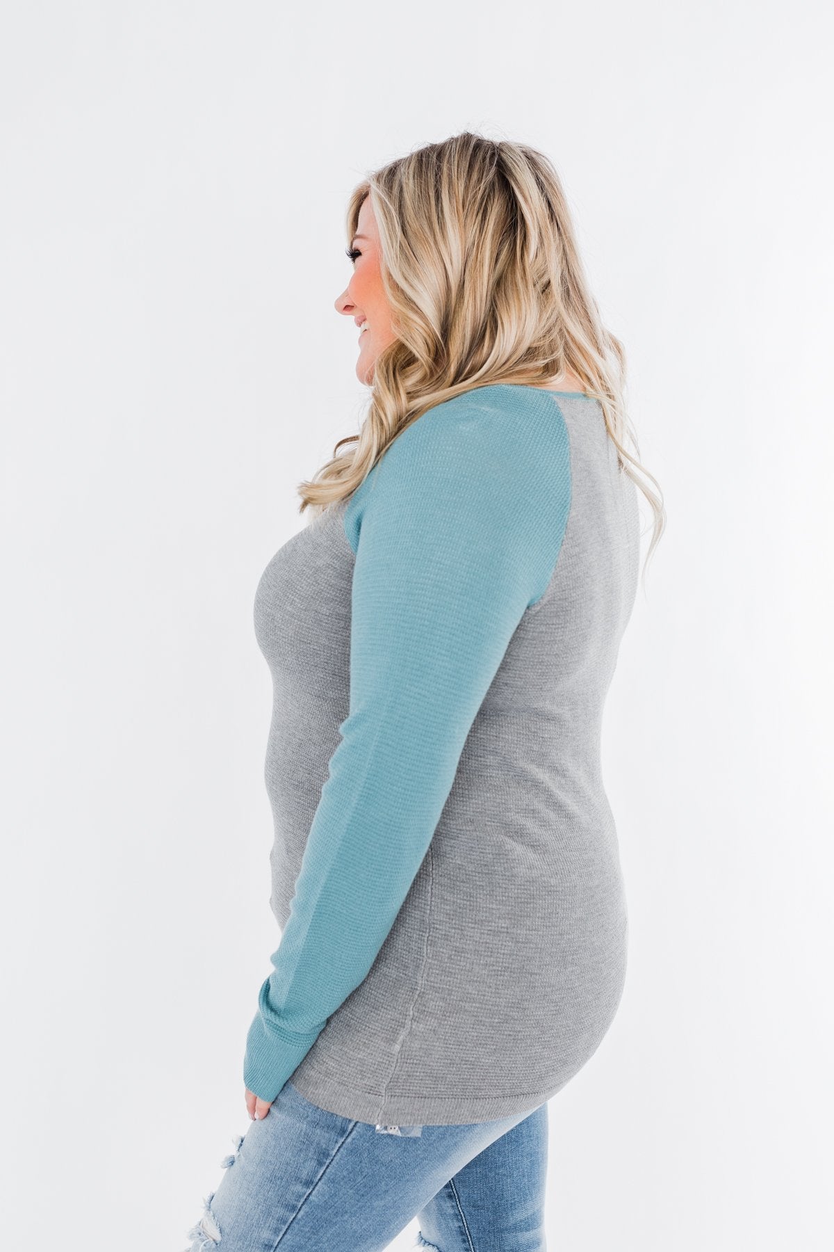 Good Things To Come Raglan Top- Dark Grey & Slate Blue