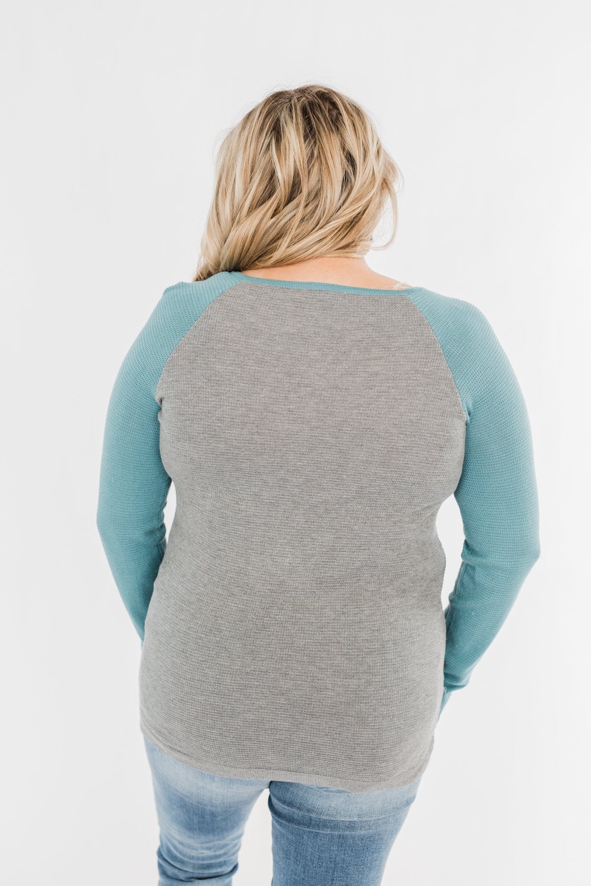 Good Things To Come Raglan Top- Dark Grey & Slate Blue