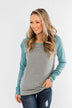 Good Things To Come Raglan Top- Dark Grey & Slate Blue
