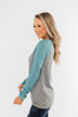 Good Things To Come Raglan Top- Dark Grey & Slate Blue