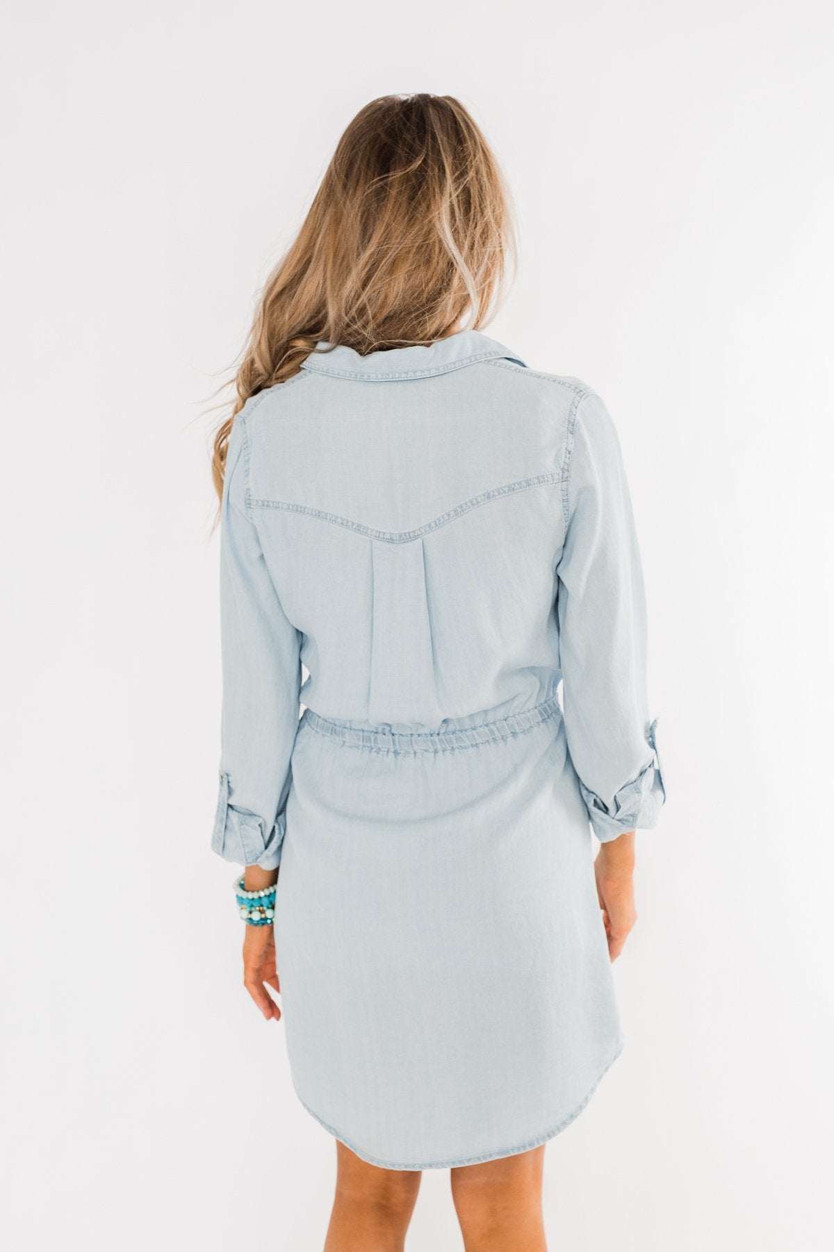 Denim Midi Shirt Dress- Light Wash
