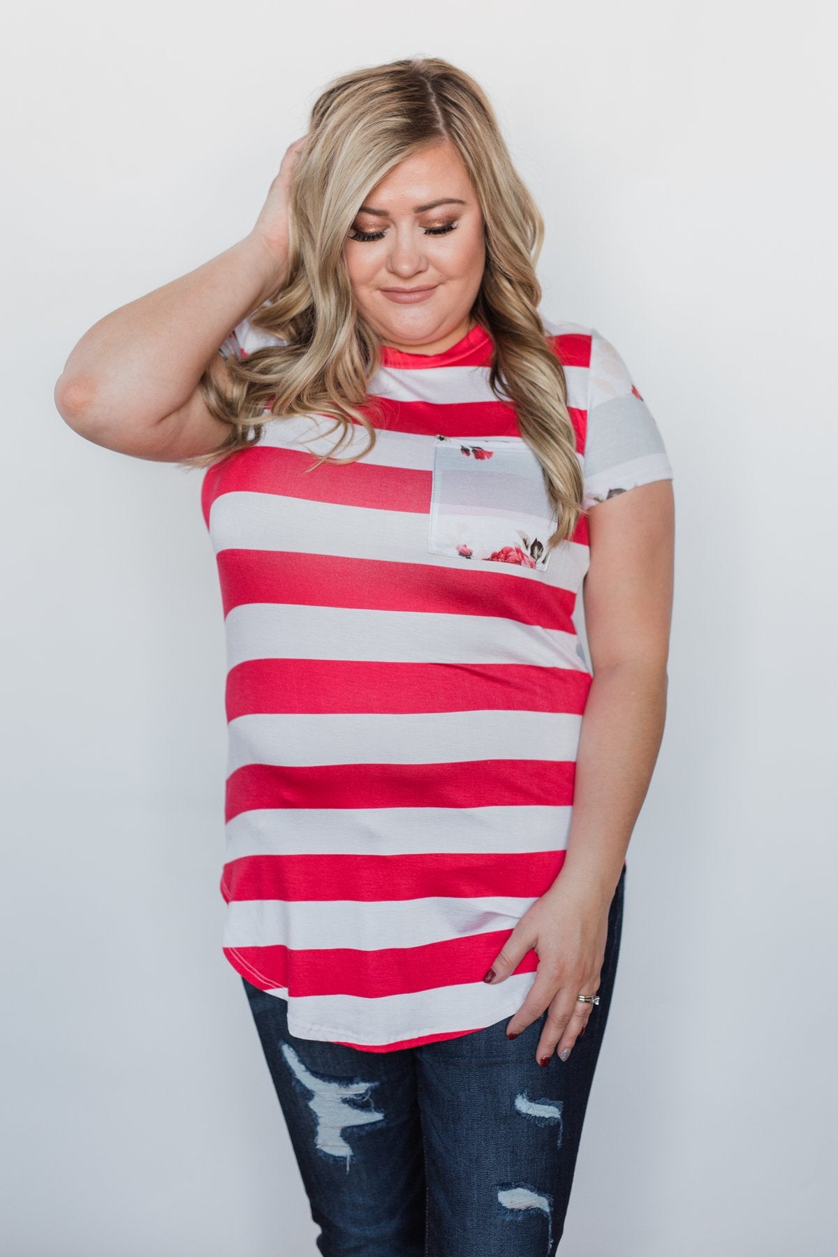 Dare to be Bold Floral & Stripes Top - Bright Strawberry